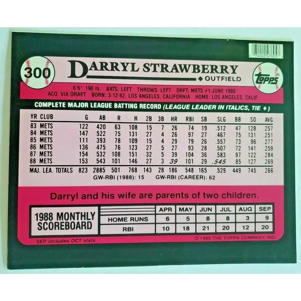 1989 Topps Darryl Strawberry Baseball Duo-Tang School Paper Pocket Folder‎ New